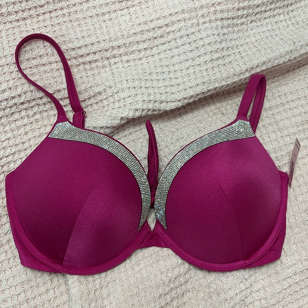 34DD Victoria’s Secret Push Up Underwire Bikini Swim Top Berry Blush